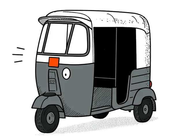 A three-wheeled auto-rickshaw leaning hard into a turn, meter on the dash.